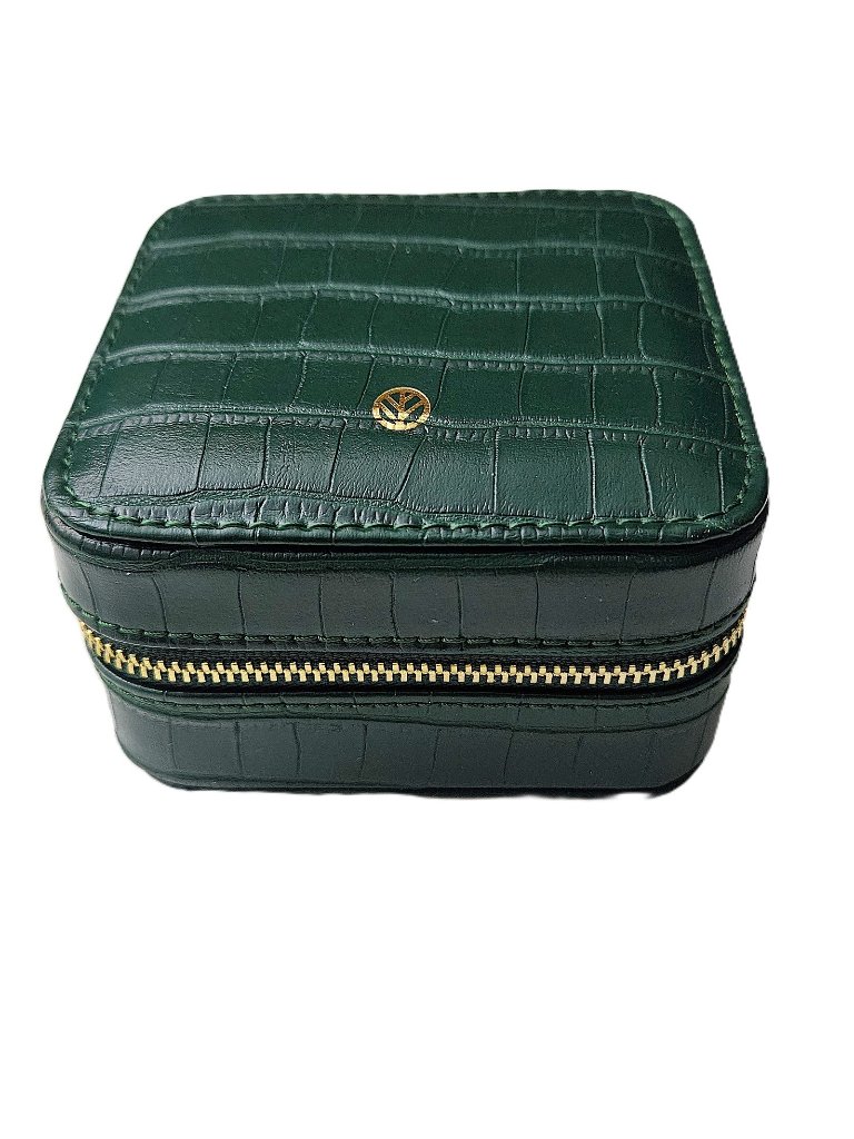 S Leaf Travel Jewelry Organizer Emerald Green Crocodile Pattern